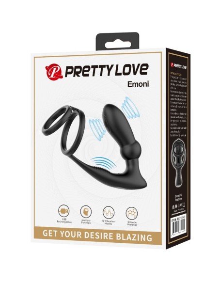 PRETTY LOVE EMONI ANILLO PENE PLUG ANAL 12 VIBRACIONES NEGRO