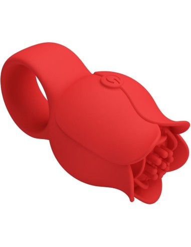PRETTY LOVE JAE VIBRADOR DE DEDO FORMA DE ROSA 10 VIBRACIONES ROJO