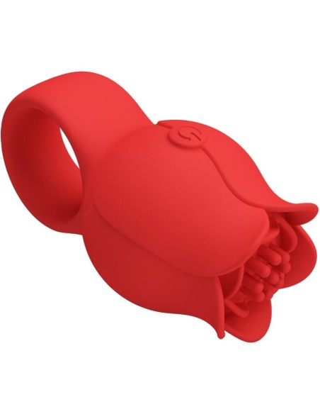 PRETTY LOVE JAE VIBRADOR DE DEDO FORMA DE ROSA 10 VIBRACIONES ROJO