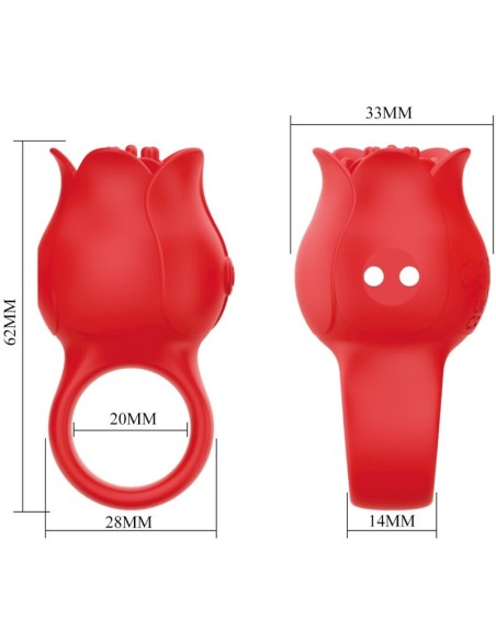 PRETTY LOVE JAE VIBRADOR DE DEDO FORMA DE ROSA 10 VIBRACIONES ROJO