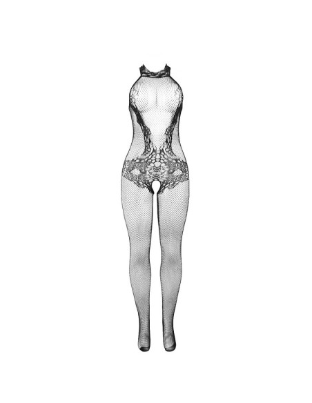 SUBBLIME 951801 BODYSTOCKING CROTCHLESS DE REJILLA Y ENCAJE CON CUELLO ALTO NEGRO TALLA ANICA