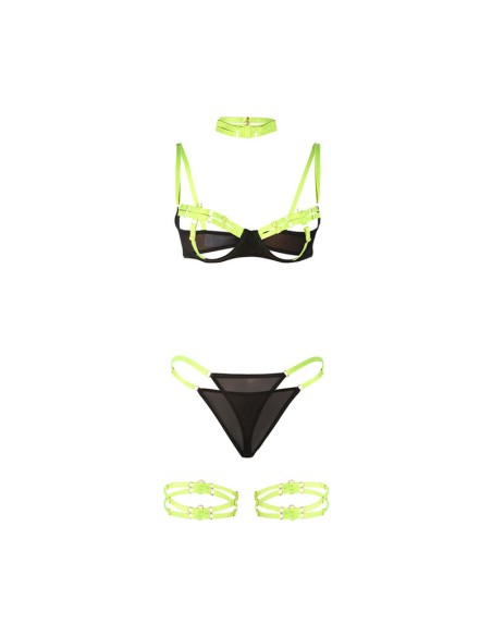 SUBBLIME 955274 SET SUJETADOR CON COLLAR Y DETALLES PARA PIERNAS VERDE FLUORESCENTE S M