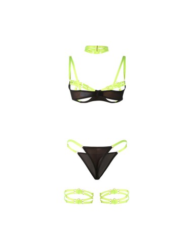SUBBLIME 955274 SET SUJETADOR CON COLLAR Y DETALLES PARA PIERNAS VERDE FLUORESCENTE S M