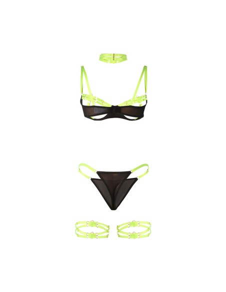 SUBBLIME 955274 SET SUJETADOR CON COLLAR Y DETALLES PARA PIERNAS VERDE FLUORESCENTE S M