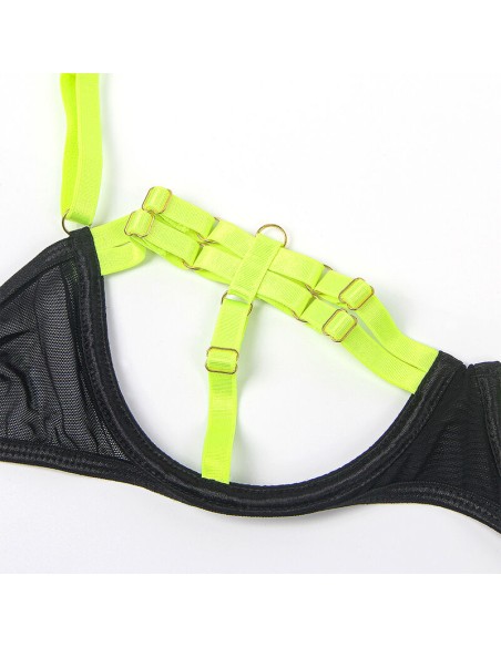 SUBBLIME 955274 SET SUJETADOR CON COLLAR Y DETALLES PARA PIERNAS VERDE FLUORESCENTE S M