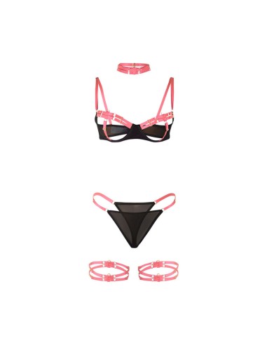 SUBBLIME 955298 SET SUJETADOR CON COLLAR Y DETALLES PARA PIERNAS ROSA FLUORESCENTE S M