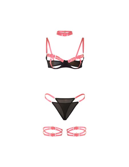 SUBBLIME 955298 SET SUJETADOR CON COLLAR Y DETALLES PARA PIERNAS ROSA FLUORESCENTE S M