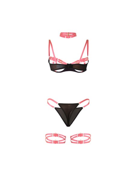 SUBBLIME 955298 SET SUJETADOR CON COLLAR Y DETALLES PARA PIERNAS ROSA FLUORESCENTE S M