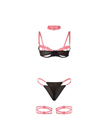 SUBBLIME 955304 SET SUJETADOR CON COLLAR Y DETALLES PARA PIERNAS ROSA FLUORESCENTE L XL
