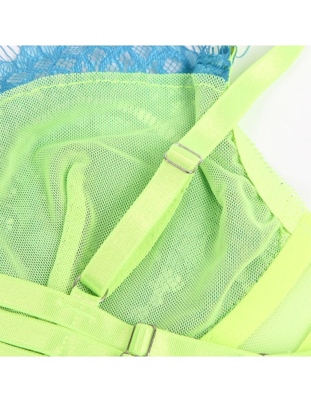 SUBBLIME 955328 SET SUJETADOR CON ENCAJE Y LIGUEROS VERDE Y AZUL L XL