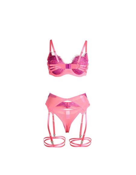 SUBBLIME 955359 SET SUJETADOR CON ENCAJE Y LIGUEROS ROSA Y MORADO S M