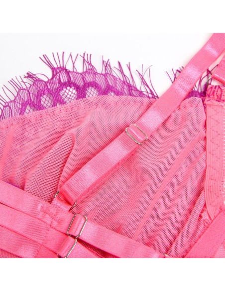 SUBBLIME 955359 SET SUJETADOR CON ENCAJE Y LIGUEROS ROSA Y MORADO S M