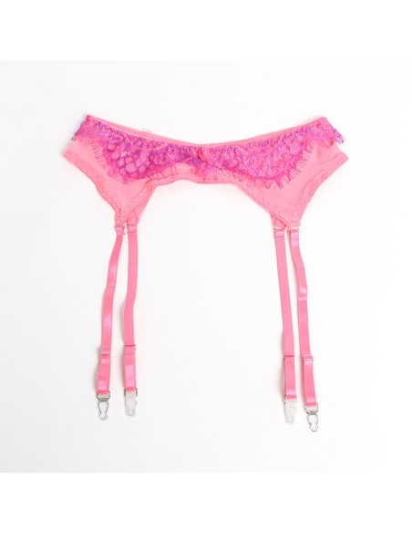 SUBBLIME 955366 SET SUJETADOR CON ENCAJE Y LIGUEROS ROSA Y MORADO L XL