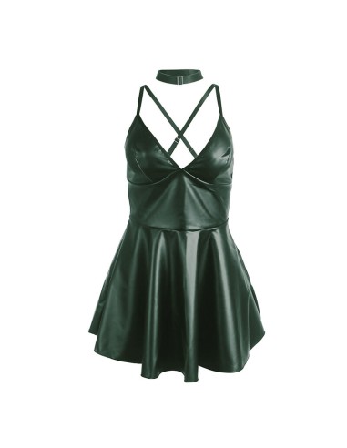 SUBBLIME 955434 VESTIDO CON TIRANTES DE CUERO VERDE S M