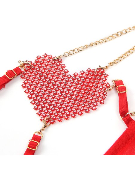 SUBBLIME 955519 CONJUNTO SUJETADOR CON CADENAS Y CORAZAN DE MALLA ROJO S M