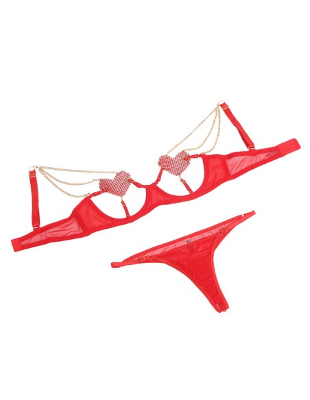 SUBBLIME 955526 CONJUNTO SUJETADOR CON CADENAS Y CORAZAN DE MALLA ROJO L XL