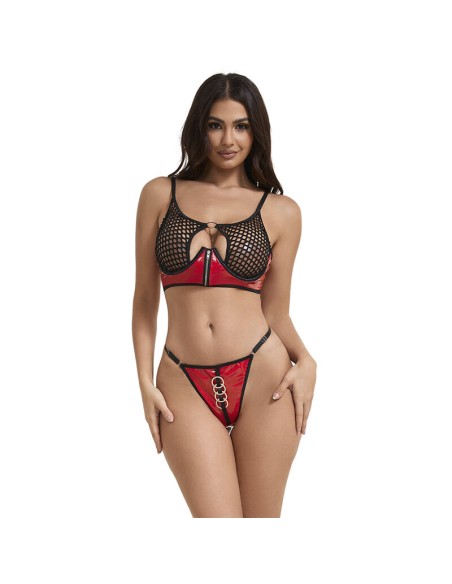 SUBBLIME 955533 CONJUNTO SUJETADOR CON CREMALLERA DE MALLA DE CHAROL ROJO S M