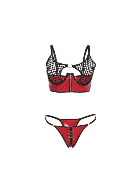 SUBBLIME 955533 CONJUNTO SUJETADOR CON CREMALLERA DE MALLA DE CHAROL ROJO S M