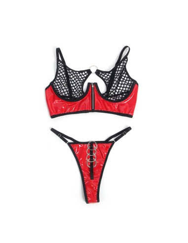 SUBBLIME 955533 CONJUNTO SUJETADOR CON CREMALLERA DE MALLA DE CHAROL ROJO S M