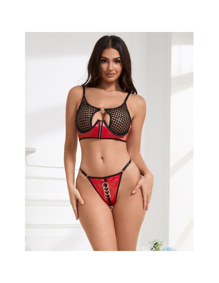 SUBBLIME 955533 CONJUNTO SUJETADOR CON CREMALLERA DE MALLA DE CHAROL ROJO S M