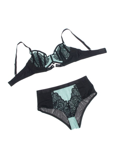 SUBBLIME 955557 CONJUNTO SUJETADOR CON CREMALLERA DE MALLA DE CHAROL VERDE S M