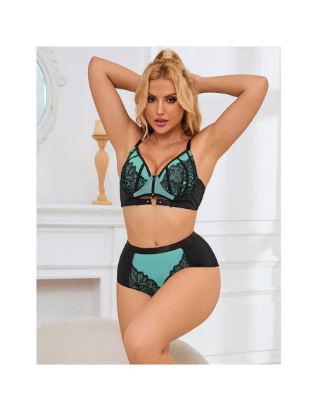 SUBBLIME 955564 CONJUNTO SUJETADOR CON CREMALLERA DE MALLA DE CHAROL VERDE L XL