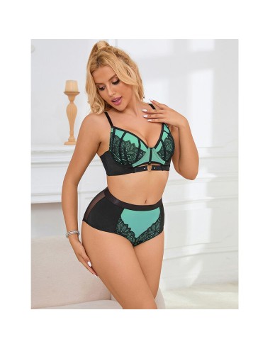 SUBBLIME 955564 CONJUNTO SUJETADOR CON CREMALLERA DE MALLA DE CHAROL VERDE L XL