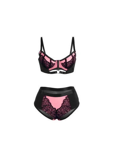 SUBBLIME 955571 CONJUNTO SUJETADOR CON CREMALLERA DE MALLA DE CHAROL ROSA S M