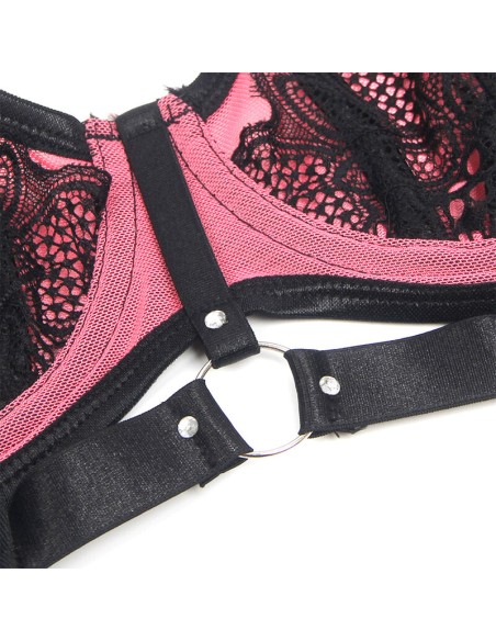 SUBBLIME 955588 CONJUNTO SUJETADOR CON CREMALLERA DE MALLA DE CHAROL ROSA L XL