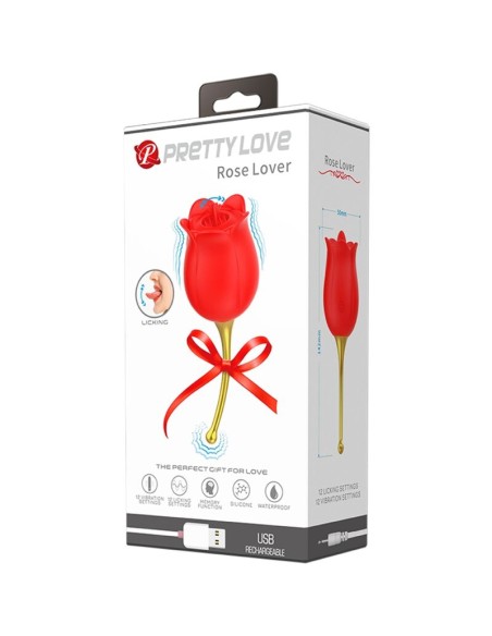 PRETTY LOVE ROSE LOVER ROSA ESTIMULADORA DE CLATORIS 12 VIBRACIONES ROJO