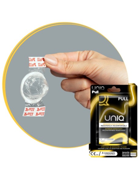 UNIQ PULL PRESERVATIVOS CON TIRAS SIN LATEX 3 UNIDADES