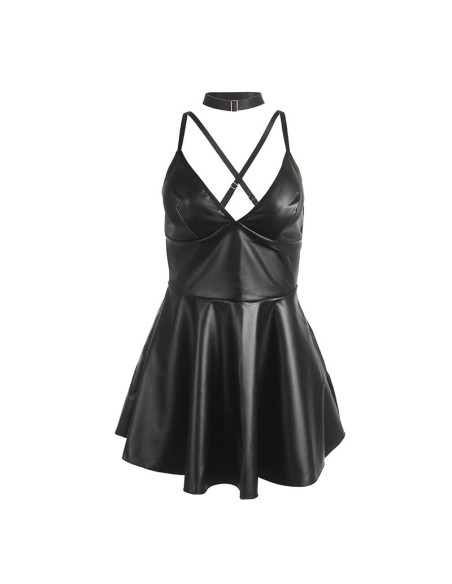 SUBBLIME 955373 VESTIDO CON TIRANTES DE CUERO NEGRO S M