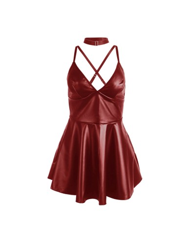 SUBBLIME 955397 VESTIDO CON TIRANTES DE CUERO BURDEOS S M