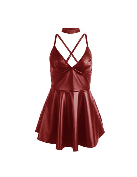SUBBLIME 955397 VESTIDO CON TIRANTES DE CUERO BURDEOS S M
