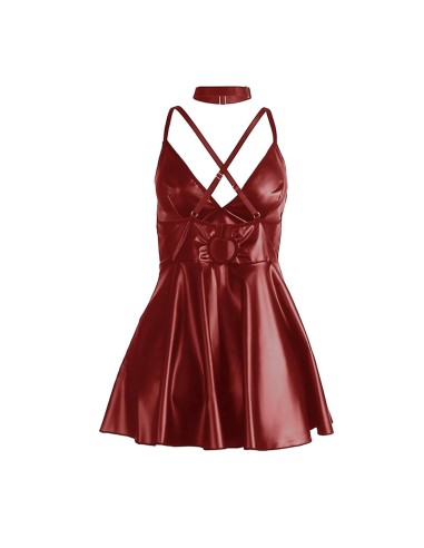 SUBBLIME 955397 VESTIDO CON TIRANTES DE CUERO BURDEOS S M
