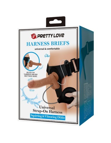 PRETTY LOVE HARNESS BRIEFS UNIVERSAL CON DILDO VIBRACIAN Y SQUIRTING 155 CM MULATO