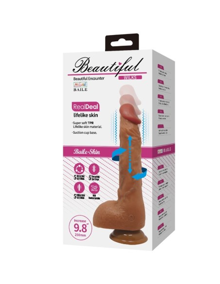 BAILE BEAUTIFUL WILKS VIBRADOR REALASTICO DE 5 CONFIGURACIONES 25 CM MULATO