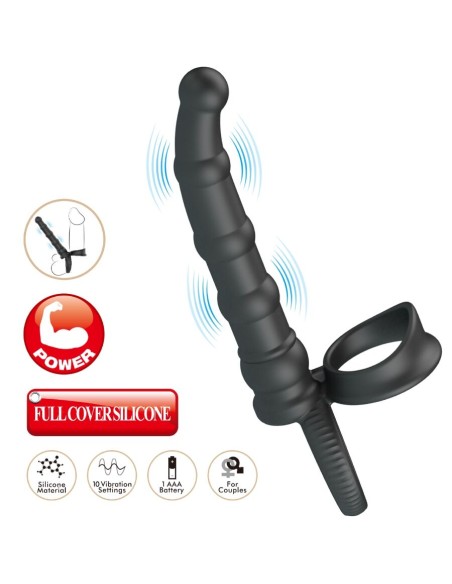 PRETTY LOVE TATUM ANILLO VIBRADOR PENE CON PLUG 10 VIBRACIONES NEGRO