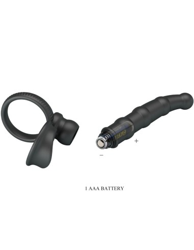PRETTY LOVE TATUM ANILLO VIBRADOR PENE CON PLUG 10 VIBRACIONES NEGRO