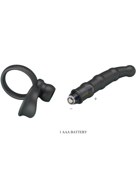 PRETTY LOVE TATUM ANILLO VIBRADOR PENE CON PLUG 10 VIBRACIONES NEGRO