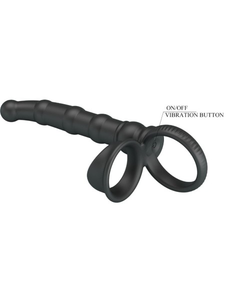 PRETTY LOVE TATUM ANILLO VIBRADOR PENE CON PLUG 10 VIBRACIONES NEGRO