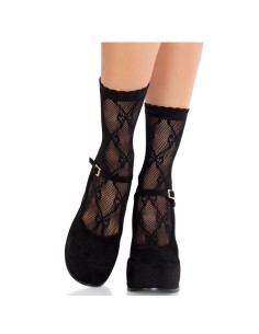 LEG AVENUE CALCETINES DE ENCAJE DE LAZOS NEGRO
