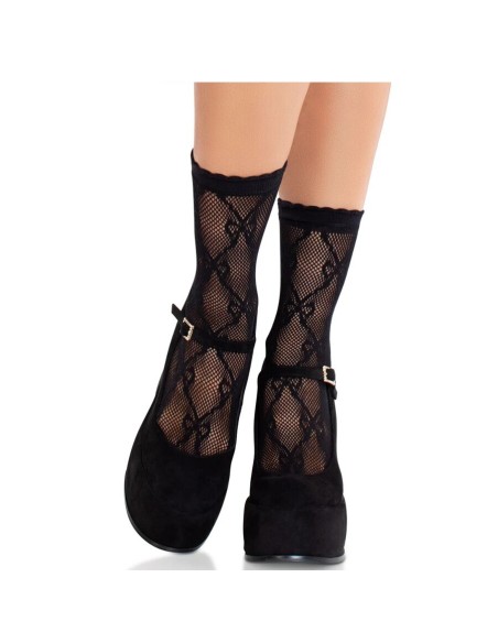 LEG AVENUE CALCETINES DE ENCAJE DE LAZOS NEGRO