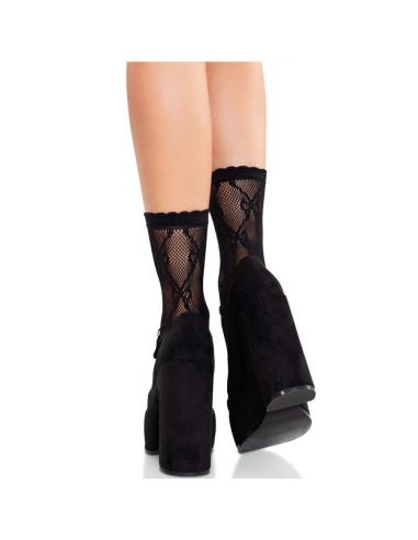 LEG AVENUE CALCETINES DE ENCAJE DE LAZOS NEGRO