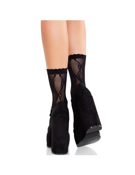 LEG AVENUE CALCETINES DE ENCAJE DE LAZOS NEGRO