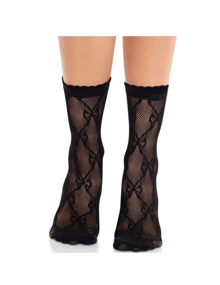 LEG AVENUE CALCETINES DE ENCAJE DE LAZOS NEGRO