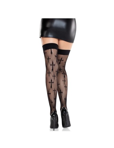LEG AVENUE MEDIAS WORSHIP ME DE ENCAJE NEGRO