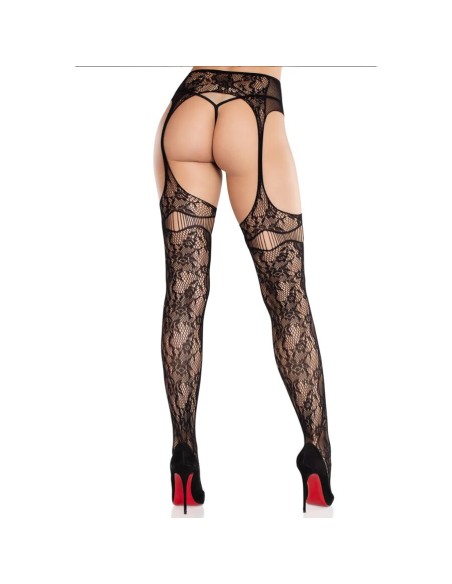LEG AVENUE MEDIAS DE ENCAJE CON LIGAS NEGRO