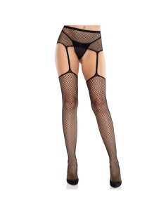 LEG AVENUE MEDIAS DE ENCAJE CON CRUZ Y PORTALIGAS NEGRO