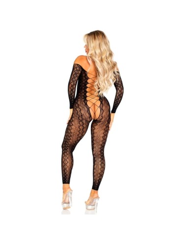 LEG AVENUE BODYSTOCKING SIN ENTREPIERNA DE ENCAJE DE SERPIENTE EXATICA NEGRO